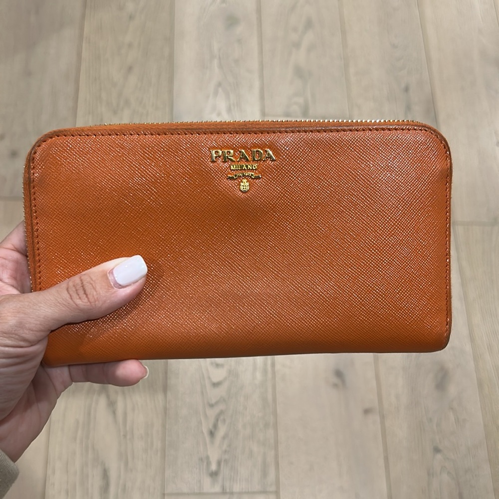 Prada Orange zipper wallet